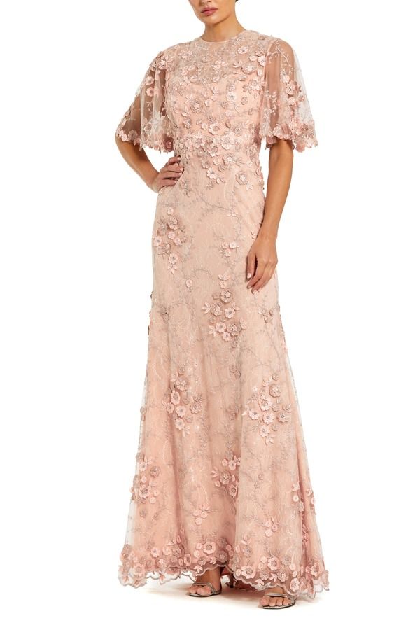 マックダガル レディース トップス ワンピース フラワー柄 プチ 刺繍 フラワー Mac Duggal Petite Flutter Sleeve Floral Embroidered Net Gown Rose 93,940円