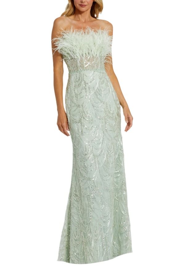 マックダガル レディース トップス ワンピーストラップレス Mac Duggal Strapless Feather Bustier Gown with Embroidery Mint ミント