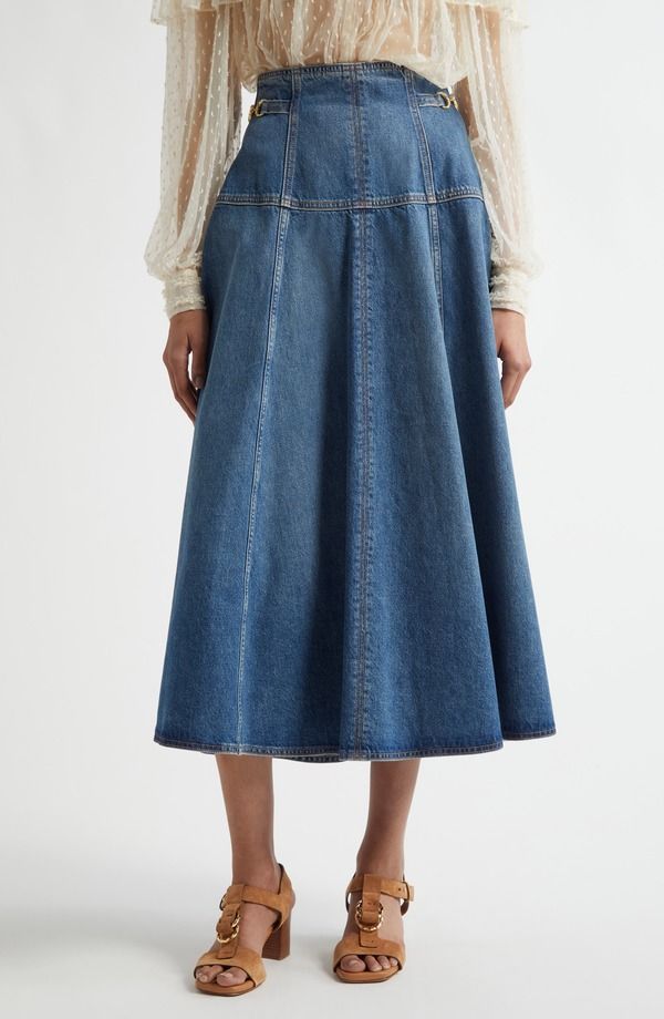 ウラ・ジョンソン レディース ボトムス デニムパンツ A ライン ミディ スカート Ulla Johnson The Brigette ALine Denimidi Skirt Danube デニム