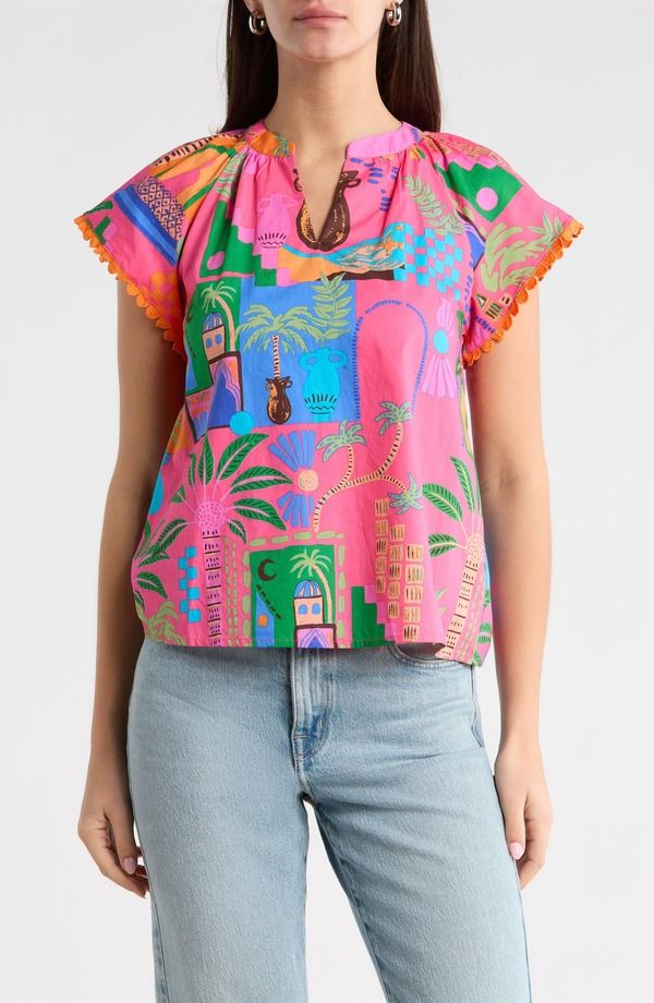 シュガーリップス レディース トップス シャツ SUGARLIPS Lanus City Ayla Split Neck Top FuchsiaMulti フューシャ
