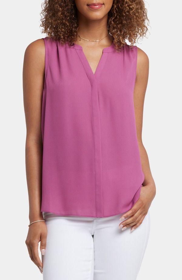 エヌワイディージェイ レディース トップス シャツ プリント ノースリーブラウス NYDJ Print Pleat Back Sleevelessplit Neck Blouse Red Violet レッド