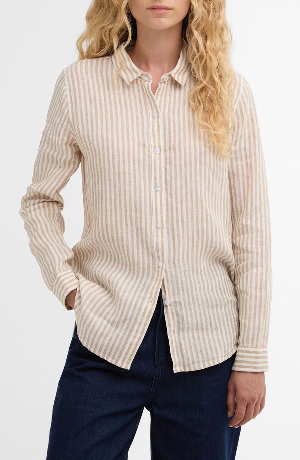 バブアー レディース トップス シャツ リネン Barbour Marine Linen ButtonUp Shirt Pink Stripe ピンク