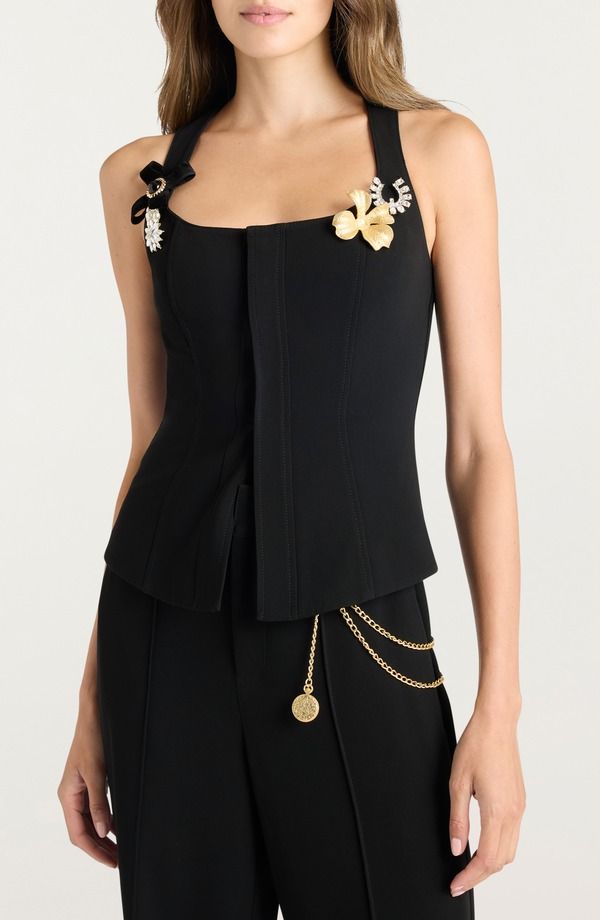 サンク セプト レディース トップス シャツ ベスト Cinq Sept Aliana Brooch Detail Vest Black ブラック