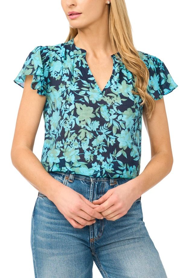 セセ レディース トップス シャツ フラワー柄 フラワー CeCe Floral Flutter Sleeve Top Classic Navy ネイビー