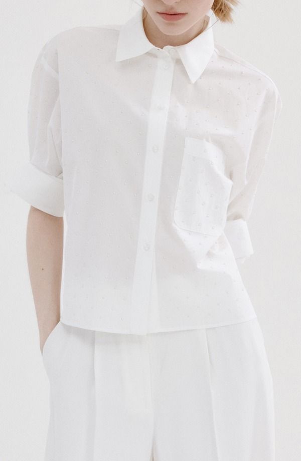 マンゴ レディース トップス シャツ MANGO Embellished Faux Pearl ButtonUp Shirt Off White オフホワイト