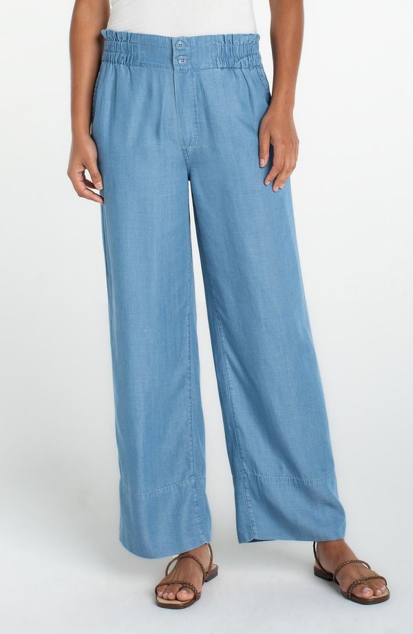 リヴァプール ロサンゼルス レディース ボトムス カジュアルパンツ ワイドレッグ デニム Liverpoolos Angeles Cinch Waist Wide Leg Denim Pantsunlit Blue ブルー