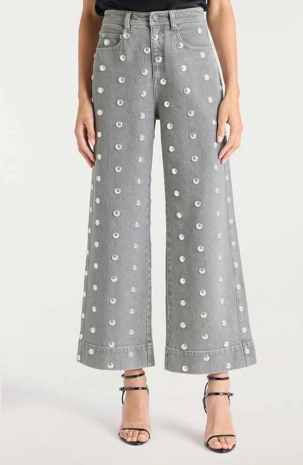サンク セプト レディース ボトムス デニムパンツ アンクル ジーンズ Cinq Sept Betsy Studded Flare Ankle Jeans Lune Silver シルバー
