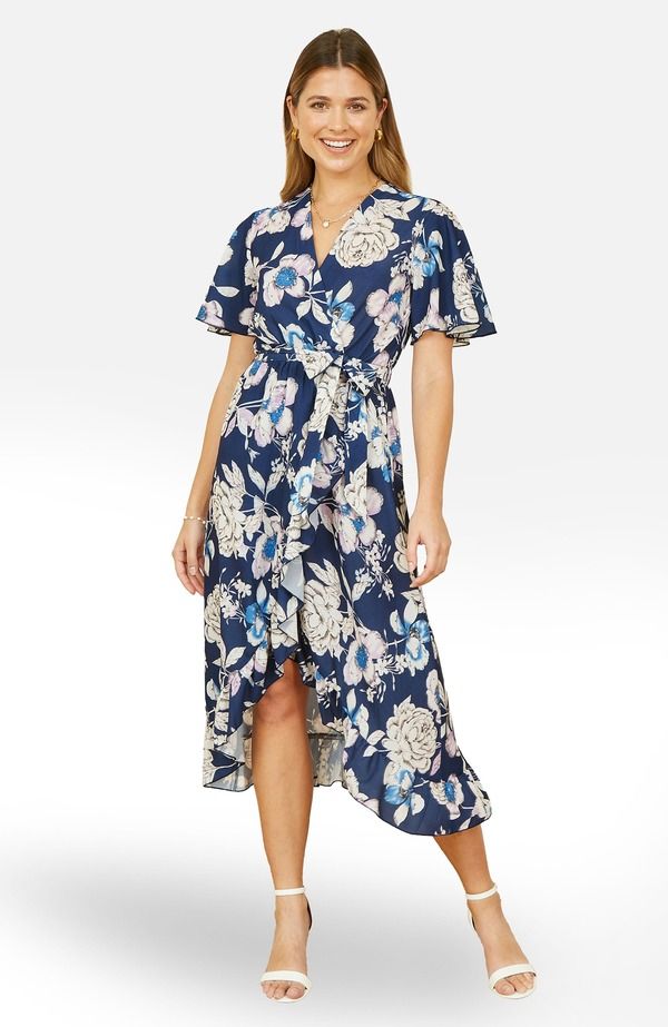ユミキム レディース トップス ワンピース フラワー柄 ミディ フラワー Yumi Floral Midi Wrap Dress Navy ネイビー