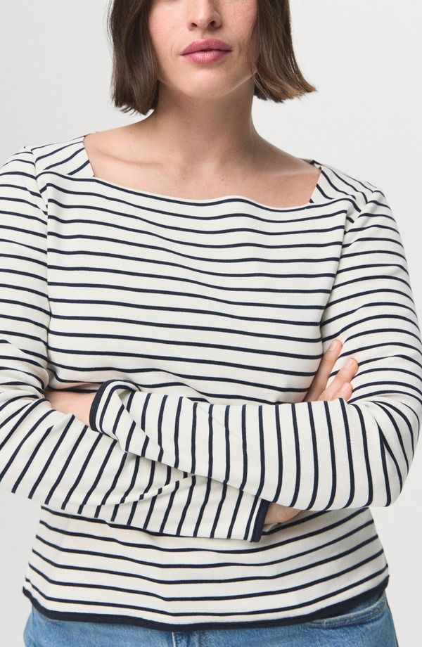 マンゴ レディース トップス シャツ コットン MANGO Boat Neck Cotton TShirt Off White オフホワイト
