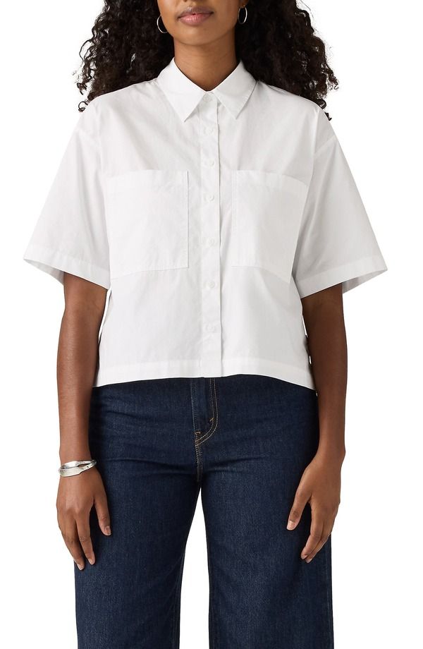 リーバイス レディース トップス シャツ コットン Levis Harlie Short Sleeve Crop Cotton Poplin ButtonUp Shirt Bright White ホワイト