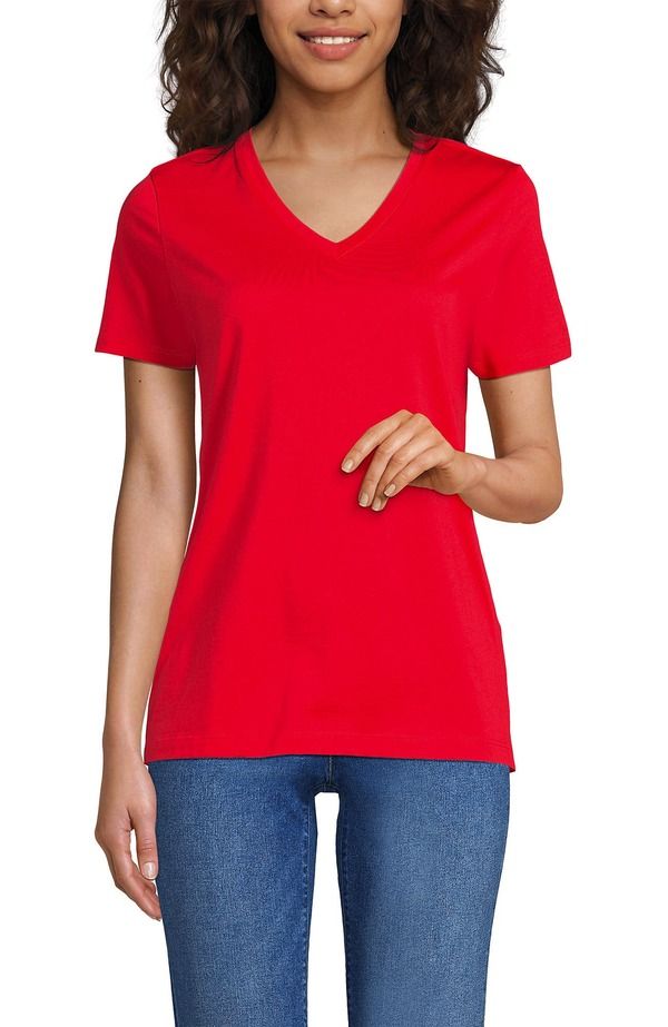 ランズエンド レディース トップス シャツ Vネック コットン Lands End Supima Cotton VNeck TShirt Coral Red レッド