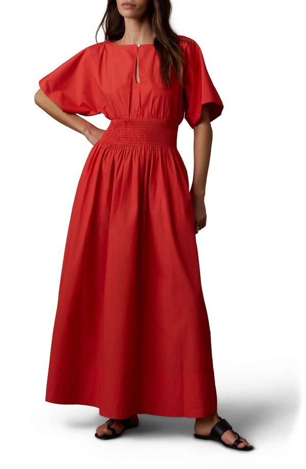 ファレティ レディース トップス ワンピース コットン マキシ Faherty Elia Coastal Short Sleeve Organicotton Poplin Maxi Dress Poppy Red レッド 38,220円