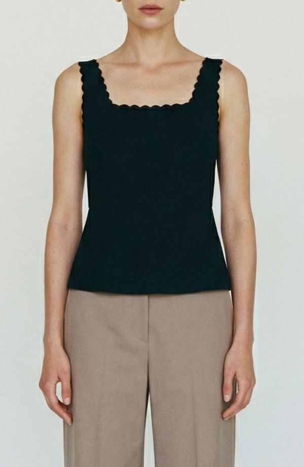ヴェロモーダ レディース トップス シャツ VERO MODA Julietta Scallop Trim Peplum Top Black ブラック