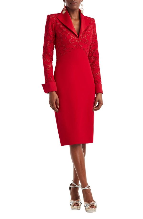 タダシショージ レディース トップス ワンピース レース Tadashi Shoji Lace Detailong Sleeve Sheath Cocktail Dress Cherry