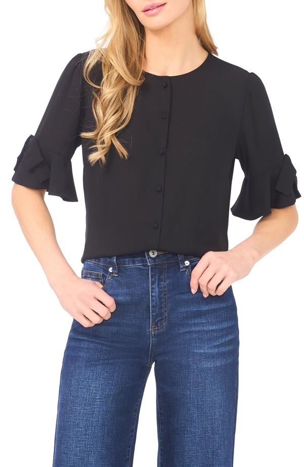 セセ レディース トップス シャツ CeCe Bow Sleeve ButtonUp Top Rich Black ブラック