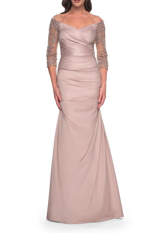 ラフェム レディース トップス ワンピース サテン La Femmermaid Satin Dress with Gathering and Off the Shoulder Top Champagne シャンパン