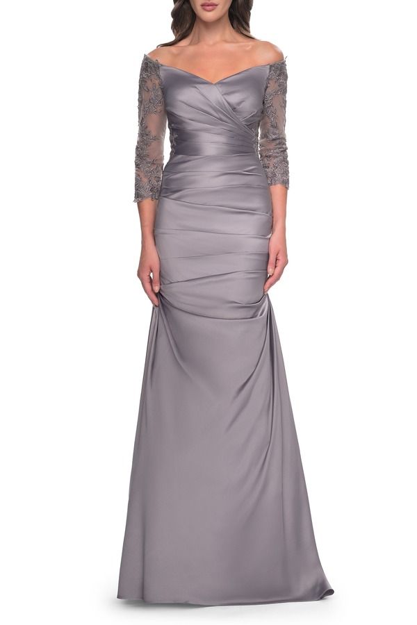 ラフェム レディース トップス ワンピース サテン La Femmermaid Satin Dress with Gathering and Off the Shoulder Top Silver シルバー