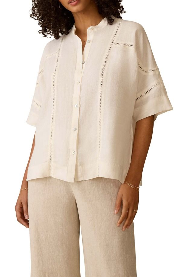 ファレティ レディース トップス シャツ リネン Faherty Luna Lattice Inset Linen Shirt White ホワイト