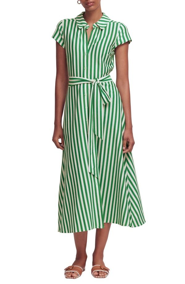 ボーデン レディース トップス ワンピース シャツ コットン キャップ ジャージー Boden Marcia Stripe Cap Sleeve Cotton Blend Jersey Shirtdress Green Stripe グリーン 31,720円