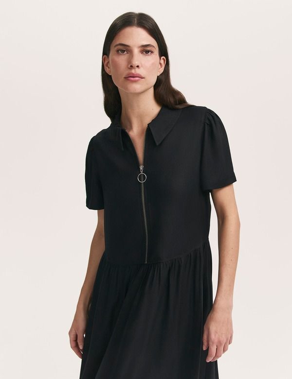 ファイナリー ロンドン レディース トップス ワンピース ミディ シャツ Finery London Orion Zip Front Midi Shirt Dress Black ブラック