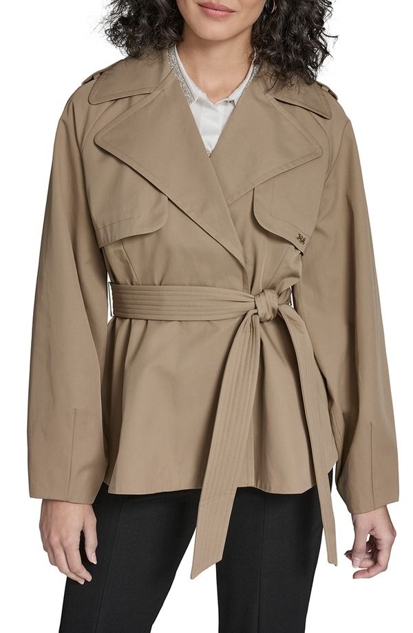 カール ラガーフェルド レディース アウター ジャケット・ブルゾン コート KARLAGERFELD Short Flared Trench Coat Khaki カーキ