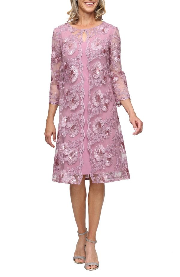 アレックスイブニングス レディース トップス ワンピース フラワー柄 スパンコール フラワー ジャケット Alex Eveningsequin Floral Embroidery Mock Jacket Cocktail Dress Dark Mauve