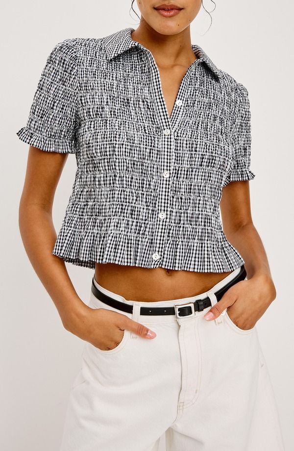レイルズ レディース トップス シャツ Rails Alton Shirred ButtonUp Cropeplum Top Black Gingham ブラック