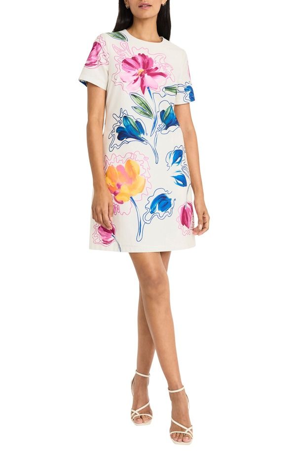 マギーロンドン レディース トップス ワンピース プリント Maggy London Print Shift Dress Ivory Pink アイボリー