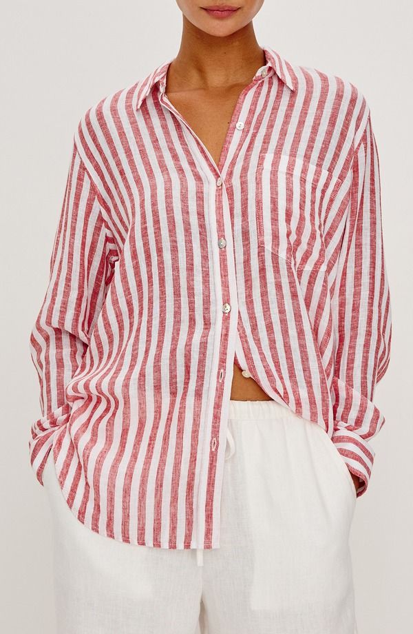 レイルズ レディース トップス シャツ リネン Rails x Giadzy Giada Stripe Linen Blend ButtonUp Shirt Ravello Stripe ストライプ