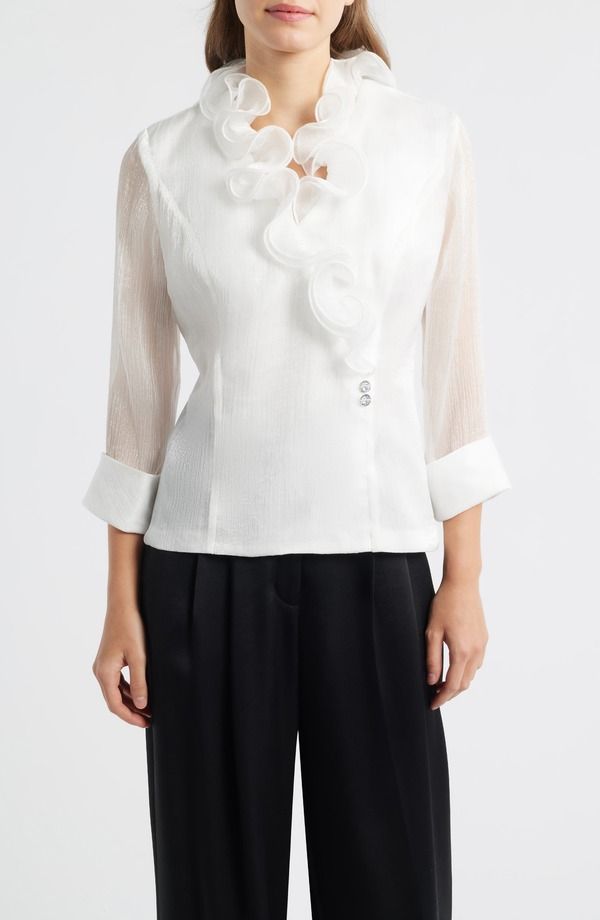 アレックスイブニングス レディース トップス シャツ シフォン フリル Alex Evenings Yoryu Chiffon Ruffle Top Ivory アイボリー