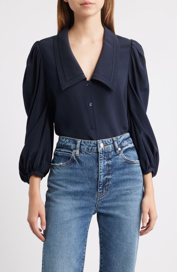 フレーム レディース トップス シャツ シルク FRAME The Long Sleeve Silk Sailor Shirt Navy ネイビー