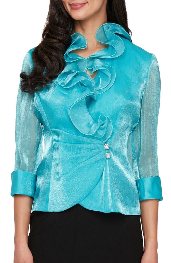 アレックスイブニングス レディース トップス シャツ シフォン フリル Alex Evenings Yoryu Chiffon Ruffle Top Turquoise ターコイズ