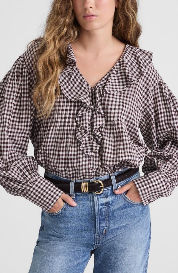 メイドウェル レディース トップス シャツ フリル Madewell Ruffle Pintuck Long Sleeve Top Chocolate Raisin チョコレート