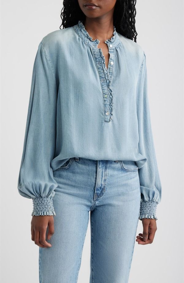 レイルズ レディース トップス シャツ フリル Rails Kimmy Ruffle Chambray Top Washed Blue ブルー