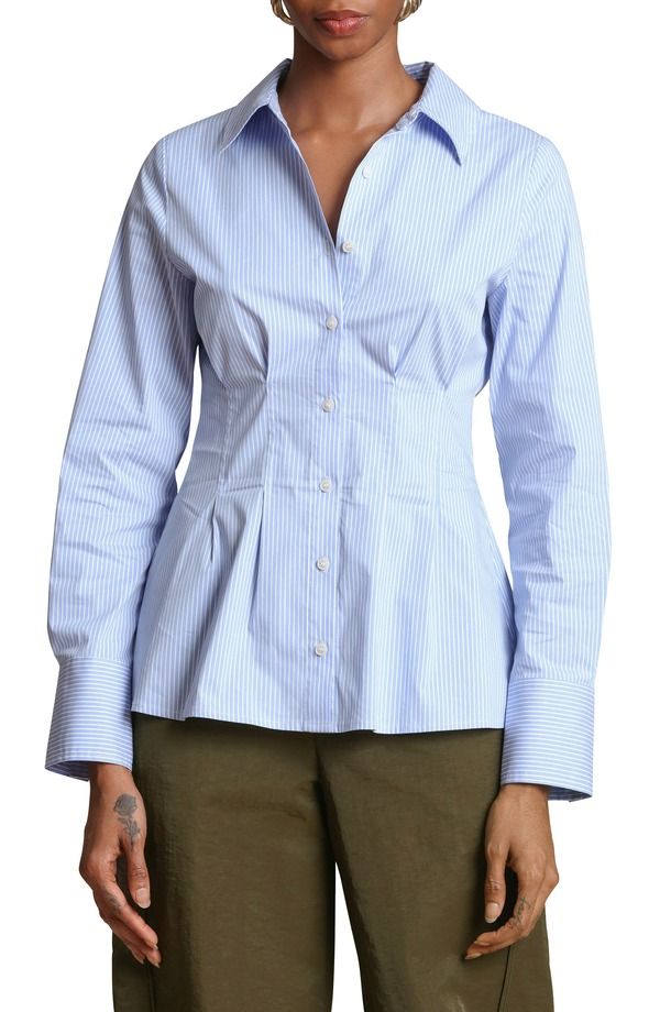 アヴェックレフィーユ レディース トップス シャツ コットン Avec Les Fillestripe Cotton Blend ButtonUp Top Blue White Stripe ホワイト