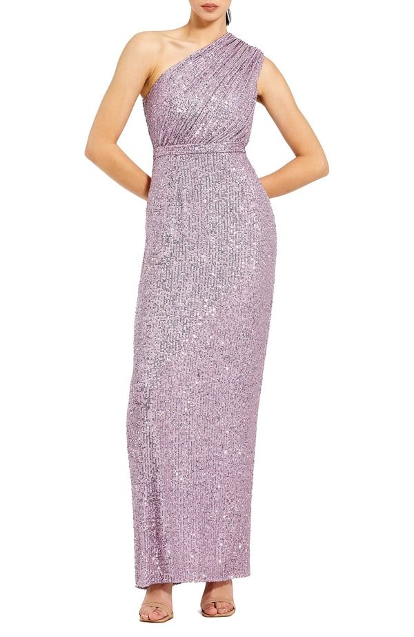 マックダガル レディース トップス ワンピース ギャザー スパンコール Mac Duggal Women s One Shoulderuched Sequin Eveningown Lilac ライラック