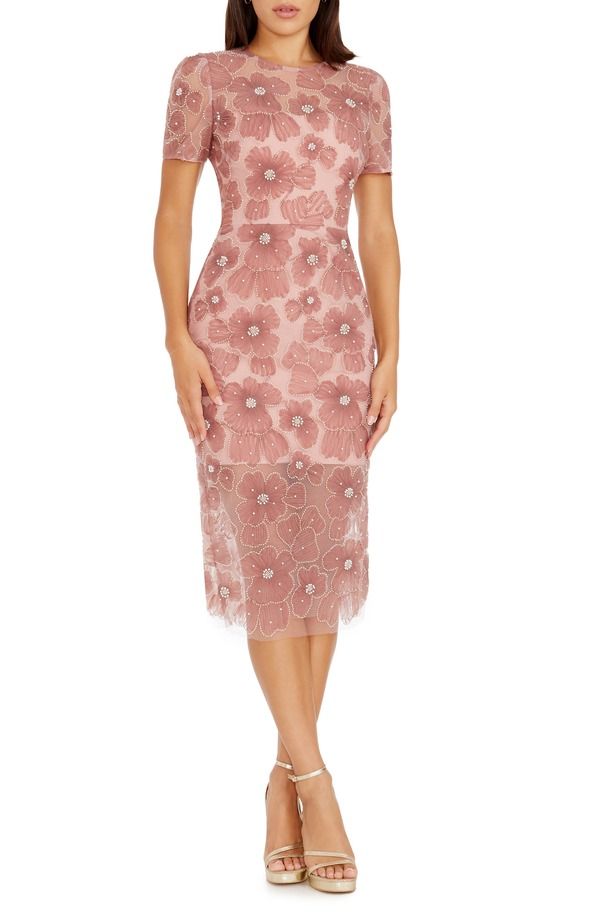 ドレスザポプレーション レディース トップス ワンピース Dress the Population Lia Bead Flower Appliqu Sheath Dress Mauve Multi マルチカラー