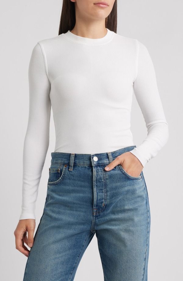 フレーム レディース トップス シャツ クルーネック FRAME The Rib Crewneck Top White ホワイト