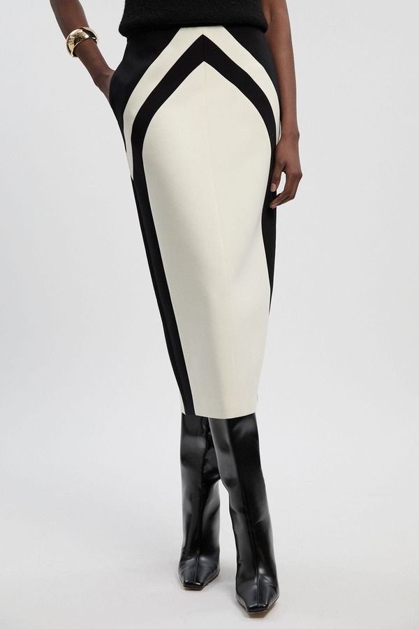 カレンミレン レディース ボトムスカート ミディ Karen Millen Colour Block Pencil Midi Skirt Mono