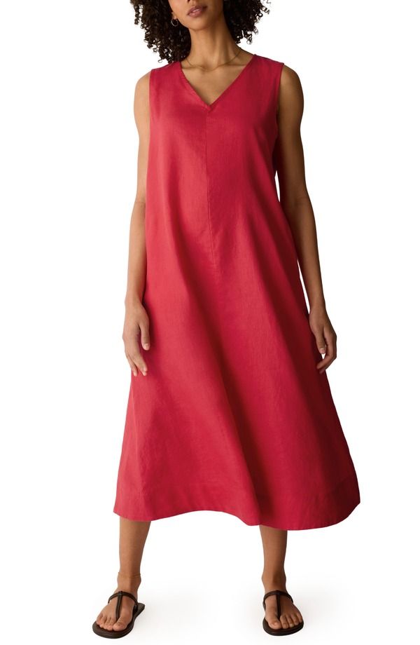 エイリーンフィッシャー レディース トップス ワンピース ミディ ノースリーブ リネン Eileen Fisher Sleeveless Organic Linen Midi Shift Dress Grenadine