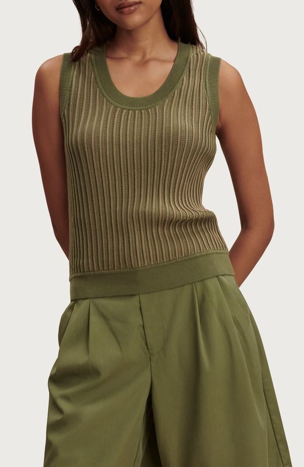 バーレイ レディース トップス シャツ リブニット コットン ニット Varley Aldcroft Rib Knit Cotton Tank Olivine