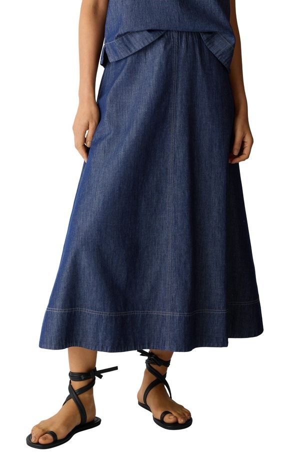 エイリーンフィッシャー レディース ボトムス デニムパンツ スカート コットン Eileen Fisher Organicotton Denim Skirt Dark Indigo インディゴ