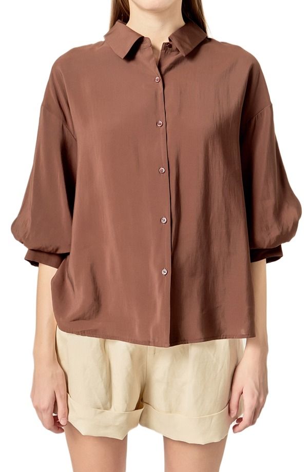 イングリッシュファクトリー レディース トップス シャツ バルーンスリーブ English Factory Balloon Sleeve ButtonUp Shirt Chocolate Brown ブラウン