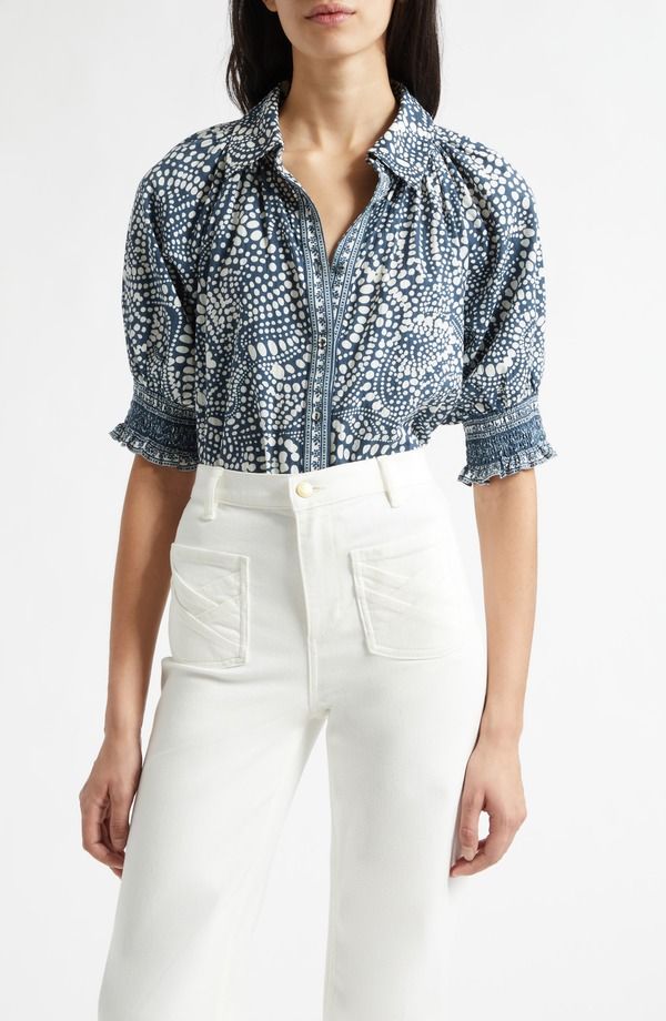 レイミー ブルック レディース トップス シャツ コットン Ramy Brook Freya Cotton ButtonUp Shirt Navy Dot ネイビー