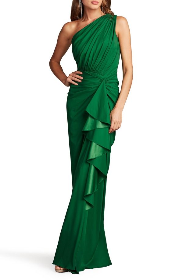 タダシショージ レディース トップス ワンピース フリル ワンショルダー Tadashi Shoji OneShoulder Side Ruffle Gown Bamboo