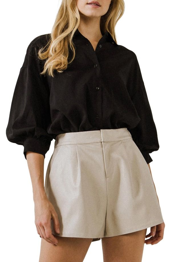 イングリッシュファクトリー レディース トップス シャツ バルーンスリーブ English Factory Balloon Sleeve ButtonUp Shirt Black ブラック