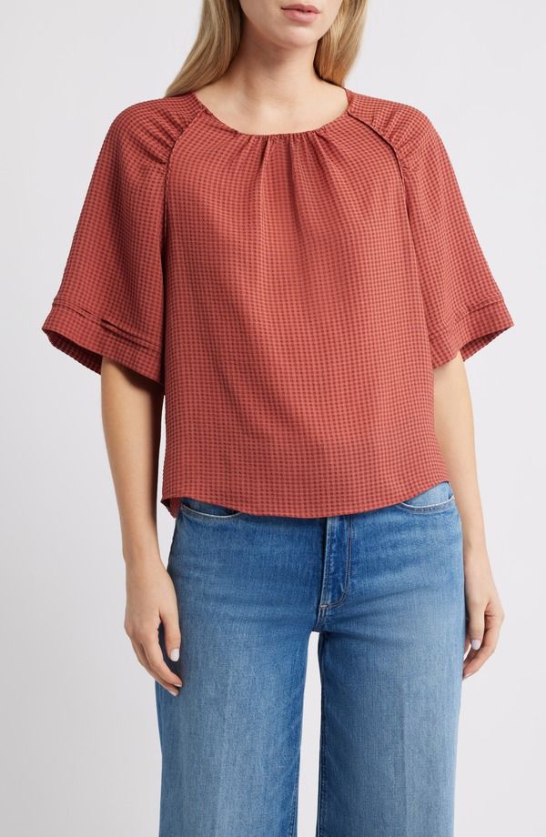 ウィットウィズダム レディース トップス シャツ Wit Wisdom Shirred Bell Sleeve Top Mahogany Red レッド