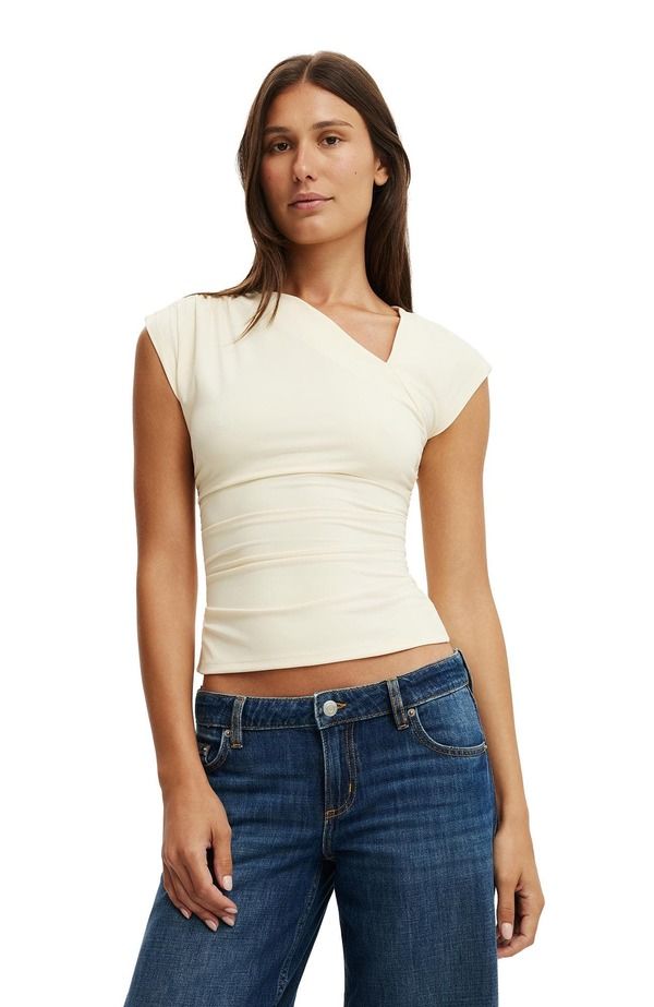 コットンオン レディース トップス シャツ アシンメトリー Cotton Womenscout Asymmetric Short Sleeve Vanilla Glow