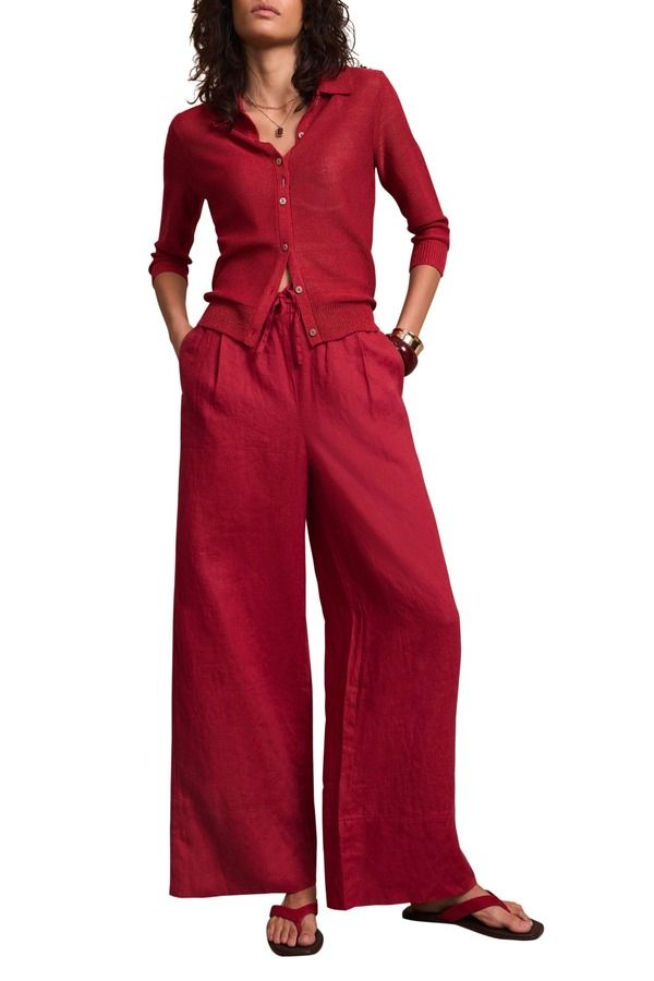 ミルトンベルベット レディース ボトムス レギンス ワイドレッグ パンツ リネン MINT VELVET Linen Drawstring Wide Leg Trousers Red レッド