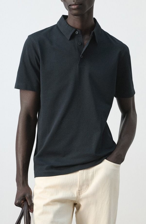 マンゴ メンズ トップス ポロシャツ スリムフィット コットン MANGO Slim Fit Stretch Cotton Blend Piqu Polo Navy ネイビー
